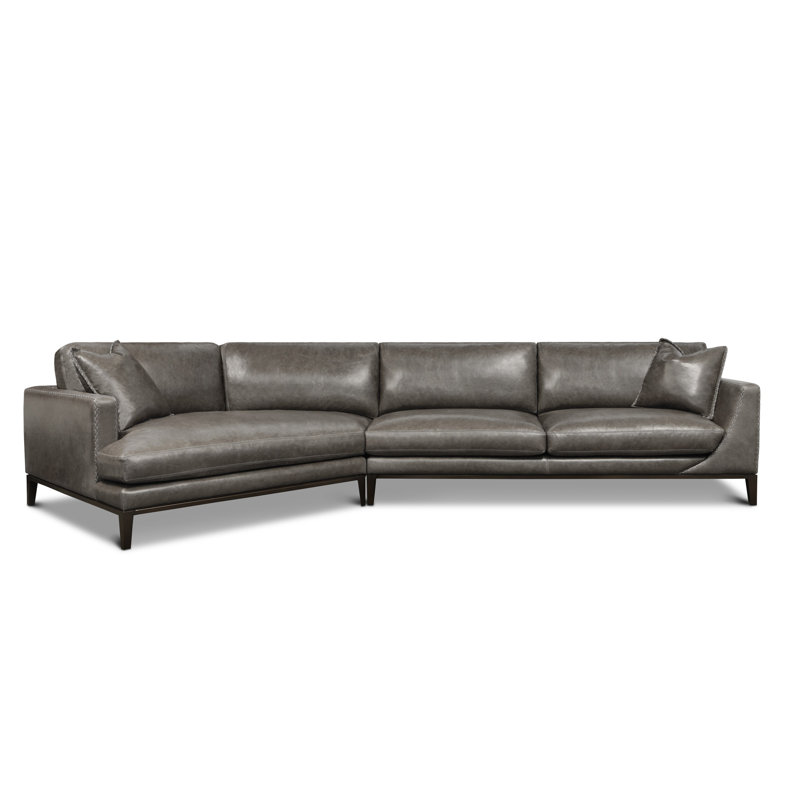 Canapé modulaire en cuir véritable Hudson, Orienté à droite (vu de face), Cuir véritable loup cartier