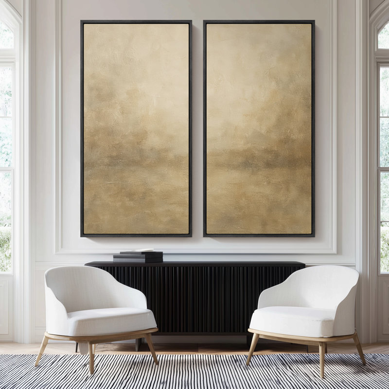 «Warm Neutral Misty Abstract for Office», ensemble de 2 reproductions d'art encadrées sur toile 60 po x 20 po x 2 pièces, 60 po x 30 po x 2 pièces