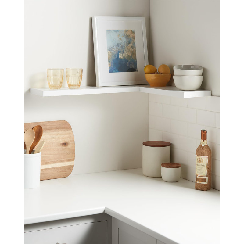 Fraz 2 Piece Solid Wood Floating Shelf, White