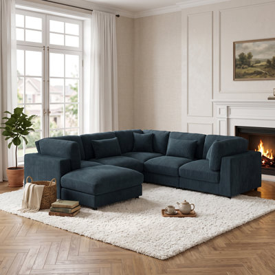 Modular Sectional Sofa 112" 112" Corduroy Dark Blue Modular