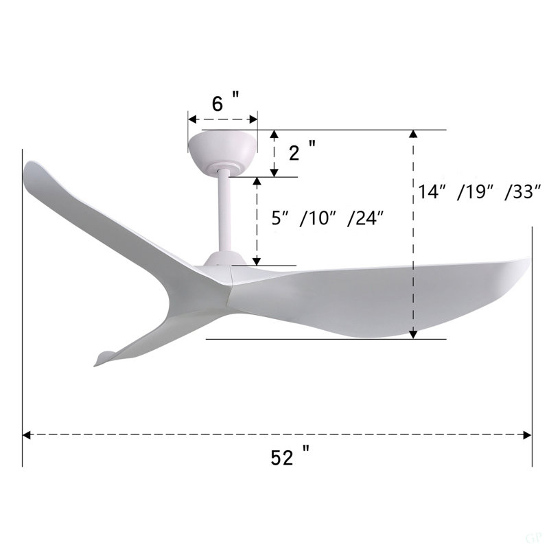 52 Inch Indoor Ceiling Fan With 6 Speed Remote 3 ABS Blade Reversible DC Motor White For Living Room, White, White