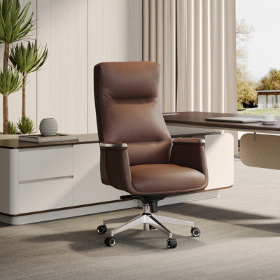 Executive 2-piece Office Suite: 63" Dual-motor Electric Standing Desk With Wireless Charging & Storage + Leather High-back Chair,Brown
