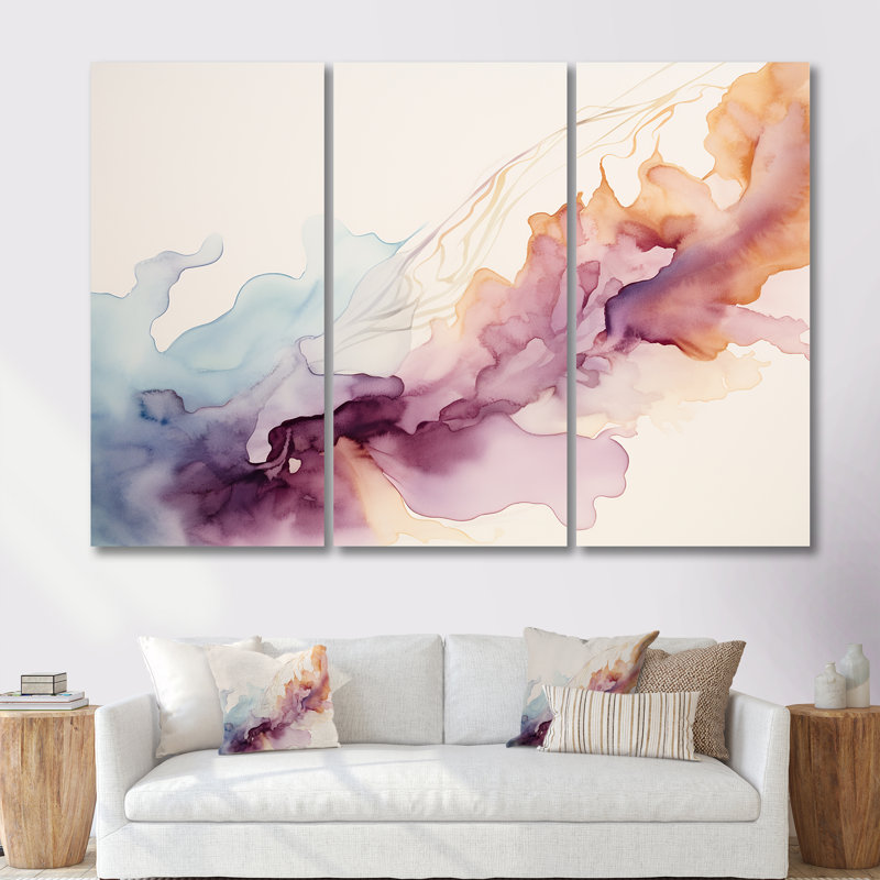 Concettina - ensemble d'art mural abstrait à encre liquide, Toile tendue, H 28 po x l 36 po x P 1 po