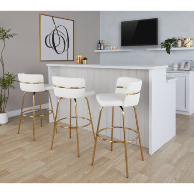 Sone 30" Faux Leather Fixed-Height Bar Stools with Round Footrest