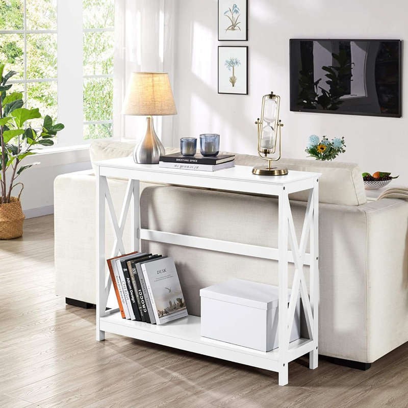 2-Tier Wood Entryway Console Table With Storage Shelf – White