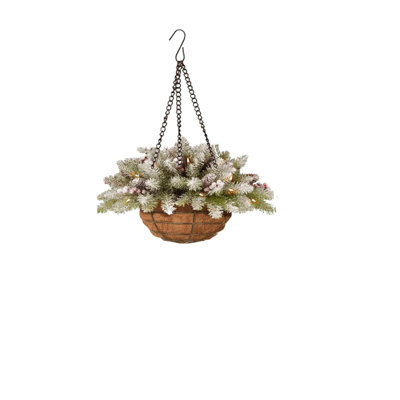 1Pcs Paniers suspendus de Noël artificiels décoratifs d'extérieur avec pommes de pin givrées Grappes de baies Panier avec lumières DEL