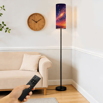PeeNoke 68.5" Standing Floor Lamp Dreamy Cosmic Galaxy Sky Stars Orange Sunset Gradient Dimmable Metal Pole Lamp with Linen Lampshade LED Bulb Included