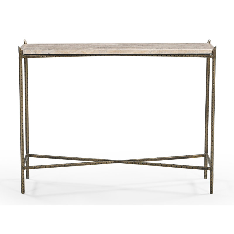 Morefield 32" Console Table In Modern Ivory Travertine Top On Iron Base