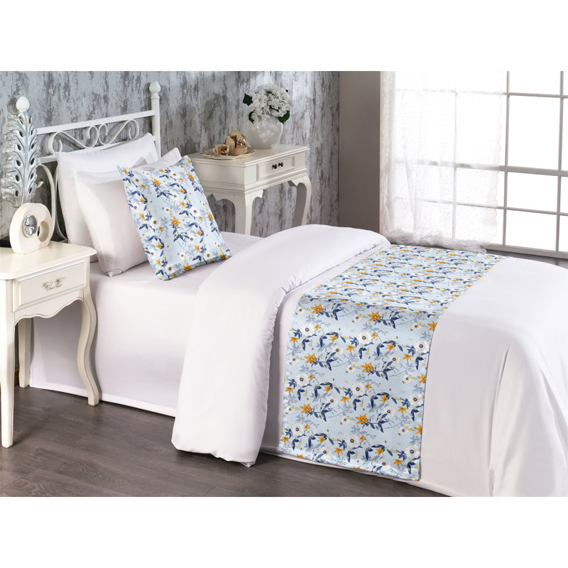 Ensemble de chemin de lit Ambesonne Hibiscus Aloha Hawaii Boho Floral bleu azur pâle et abricot, Simple