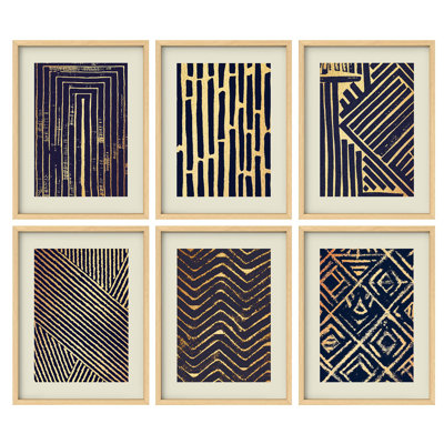 Art mural encadré, ensemble de galerie, or et noir abstrait, dessin au trait géométrique, coups de pinceau moderne, art dramatique foncé pour salon, chambre à coucher, bureau