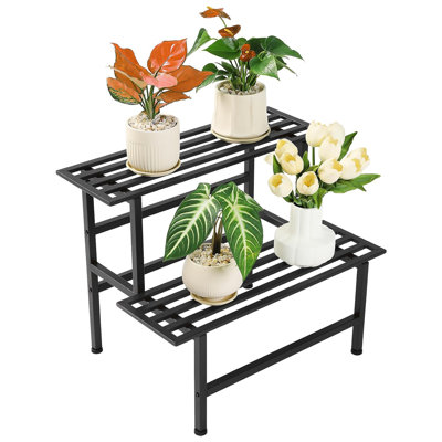 2 Tier Heavy Duty Metal Plant Stand for Indoor and Outdoor Use, Ideal for Multiple Plants