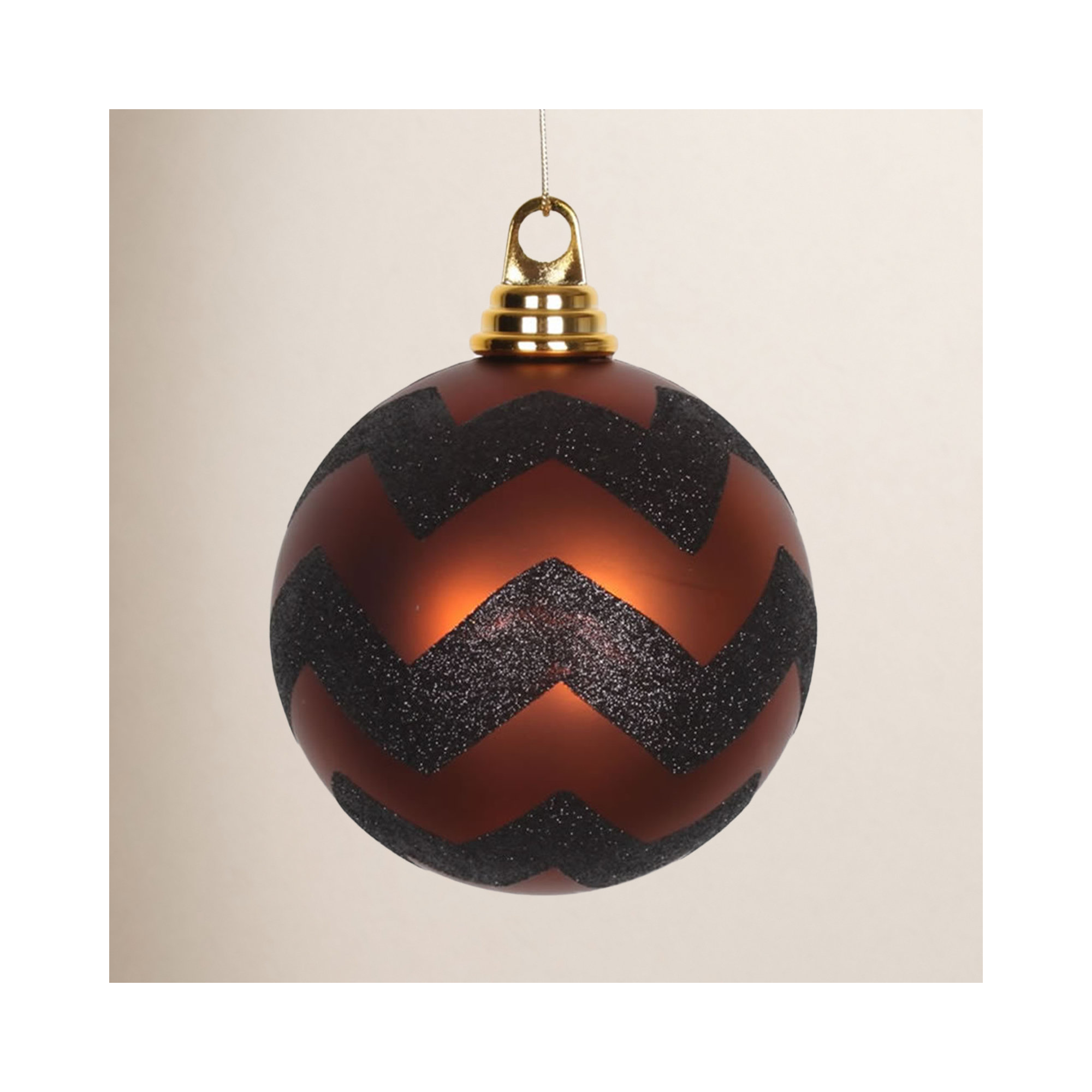 Chevron Shatterproof Christmas Ball Ornament, Copper Matte/Black, 4.75"H x 4.75" W x 4.75" D