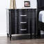 Table de chevet à 3 tiroirs en bois massif noir pour la chambre à coucher, pieds tournés, poignées en acrylique, style contemporain avec accents, panneaux avant incurvés, tiroir supérieur doublé de feutre, poignée de bar à extension complète,