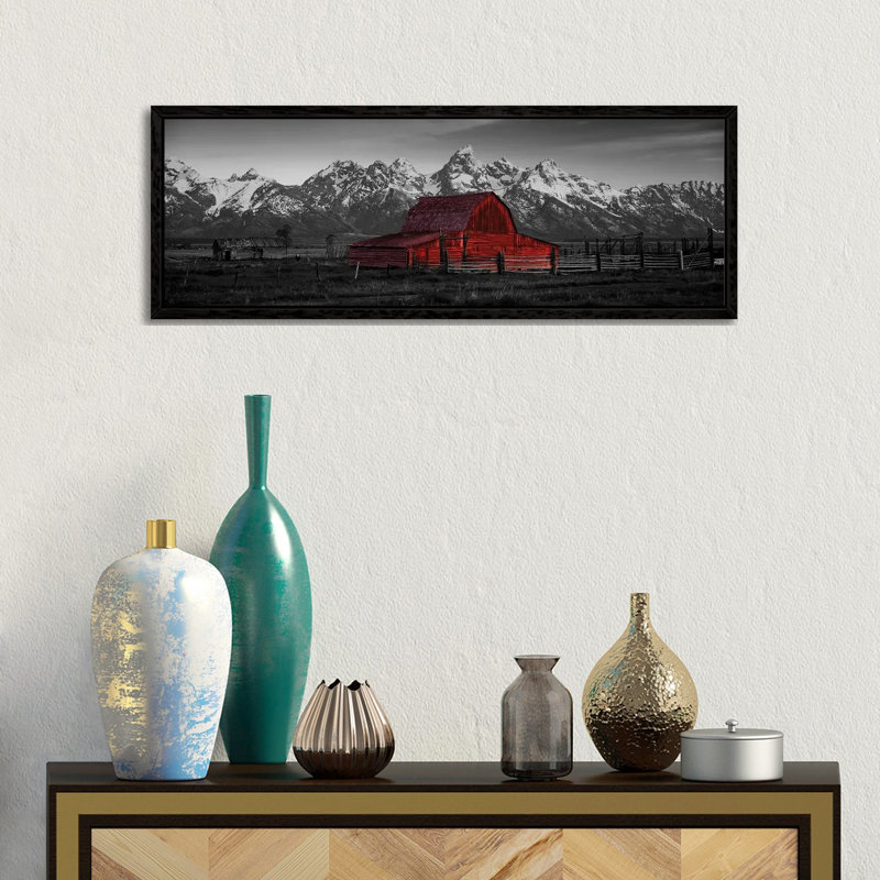 Barn Grand Teton National Park WY USA Color Pop 1 Piece Floater Frame Panoramic Wall Art on Canvas, 30.48 cm H x 91.44 cm W