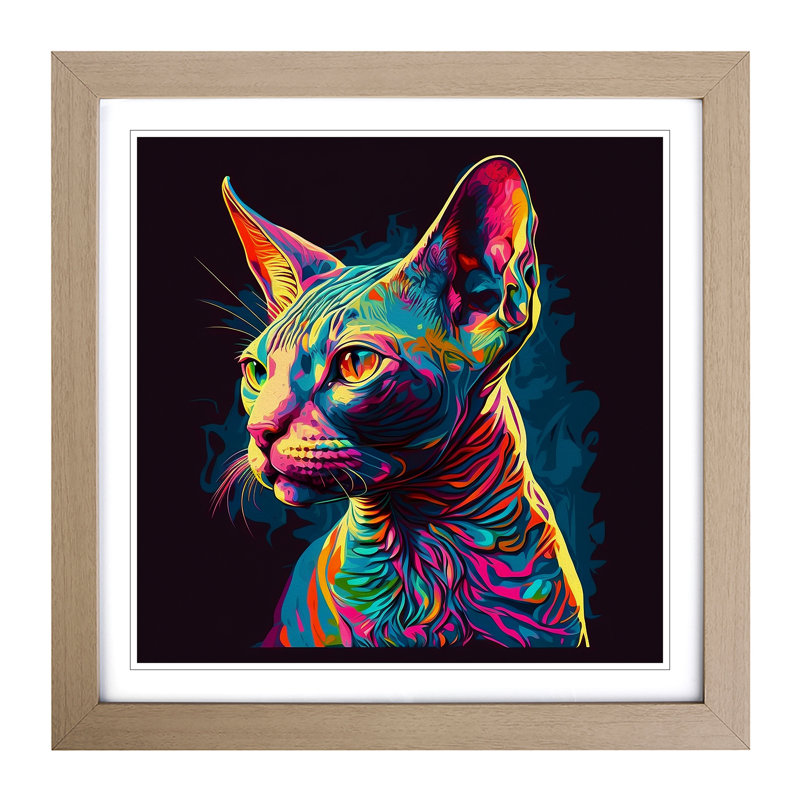 Sphynx Cat Fauvism - Single Picture Frame Print on Wood, Oak