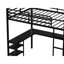Lit mezzanine double avec bureau et tablettes ouvertes, structure en métal robuste, barrières de sécurité en hauteur pour les adolescents en forme de L