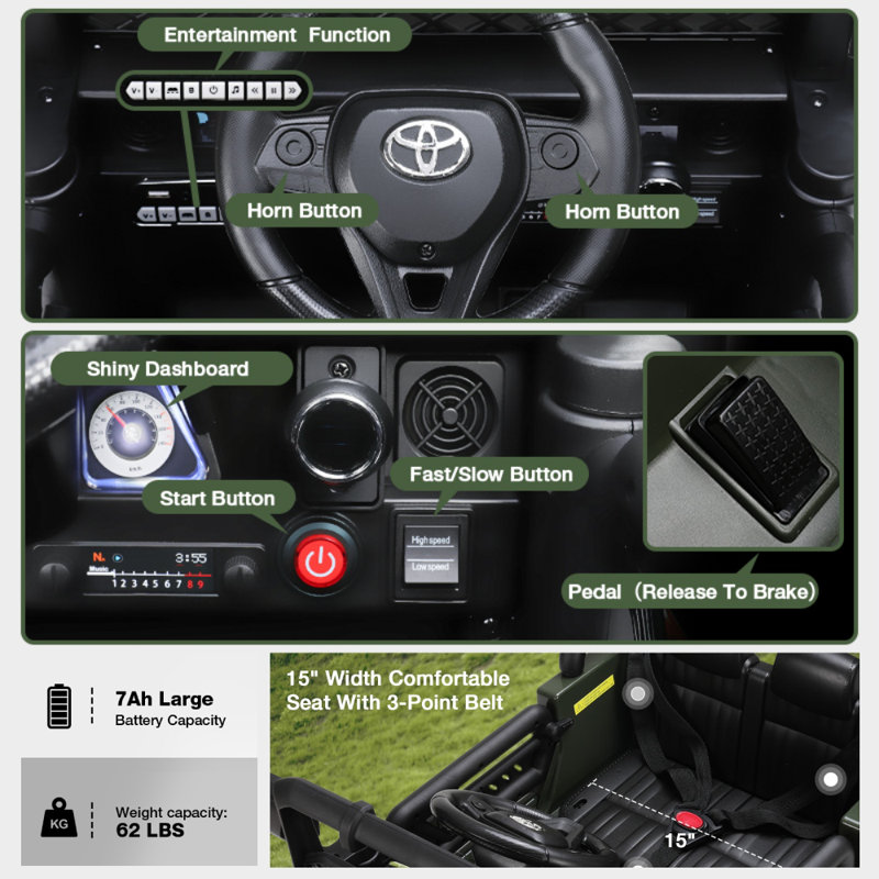Kimbosmart 12 Volt Toyota Ride On Car Battery Powered Eelectric Car Ride on Toy with Remote Control