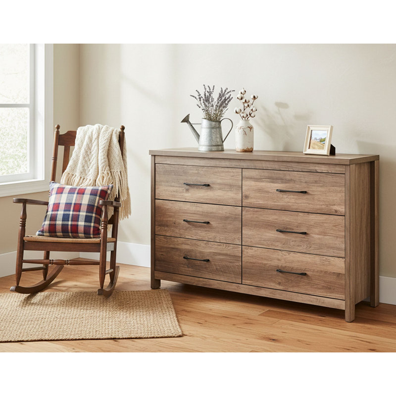 Commode basse 6 tiroirs Selena Slide Logic, Brun