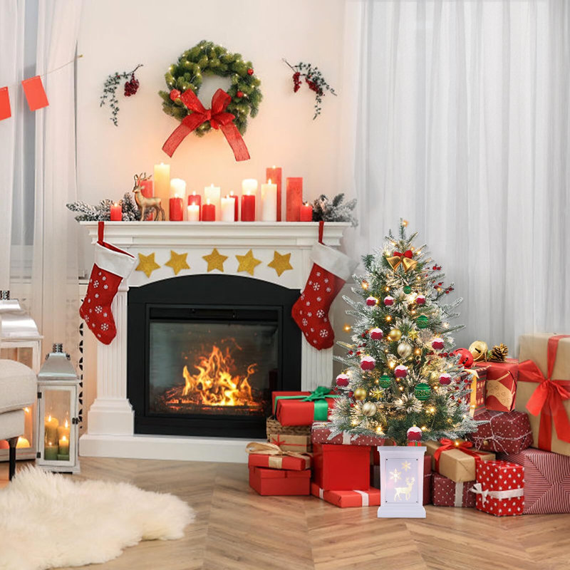 Arbre de Noël artificiel illuminé 3 pi avec base en forme de flocon de neige