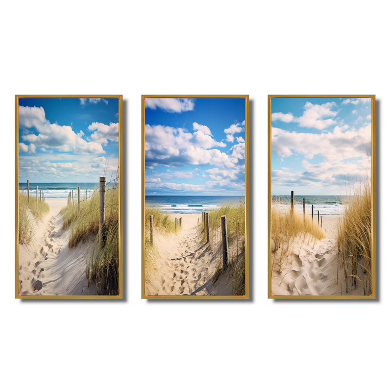 «Bath To The Ocean» 3 pièces, H 40 po x l 60 po, Encadrement doré