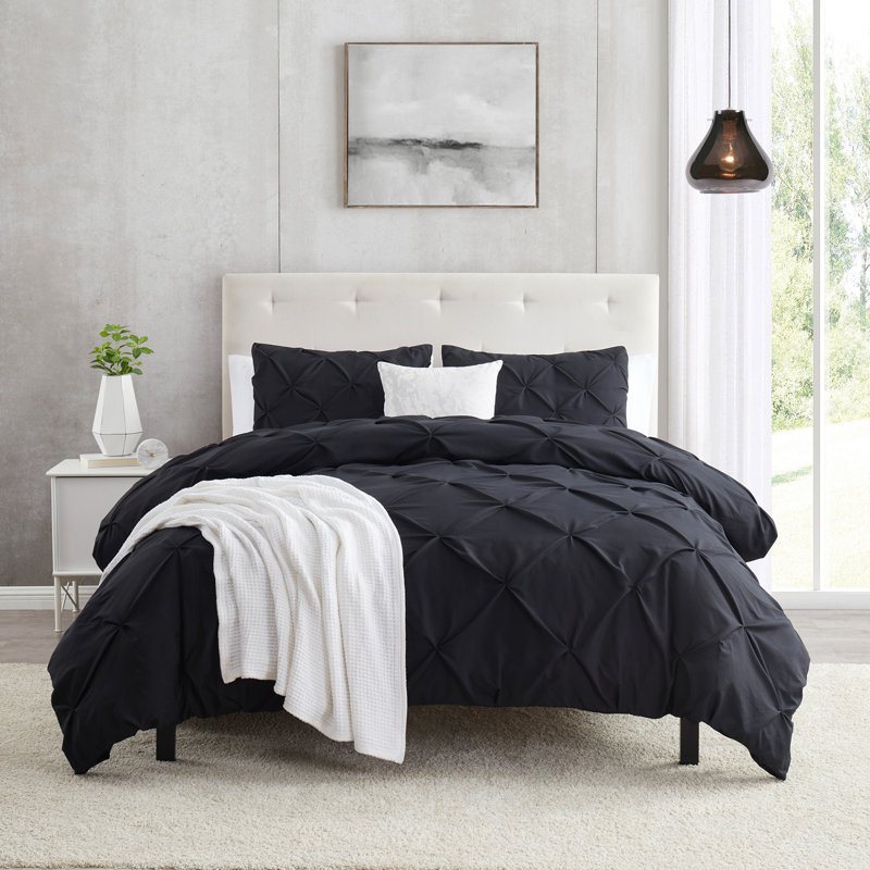 Housse de couette avec insert Pinch Pleat, Noir, Couette pour grand lit + 3 pièces supplémentaire