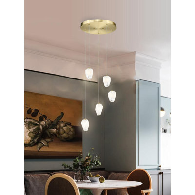 5-Light Gold Chandelier With White Glass Shades
