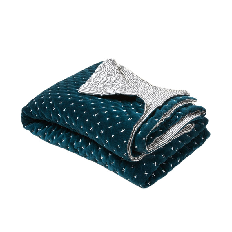 Cotton No Pattern Bedspread, W170 x L260cm, Blue Green