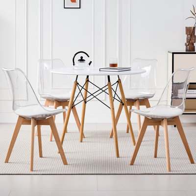 5 Piece Round Dining Table with Chairs Set for 4, 35.5/31.4 Inch Dining Room Table Set