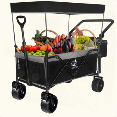Chariot pliable de chariot de wagon de 140 L pliable avec auvent amovible Chariot de chariot pliant avec roues pour tout-terrain avec frein