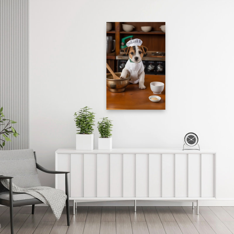«Little Chef Puppy Contemporary Dog», reproduction d'art murale, H 36 po x l 24 po