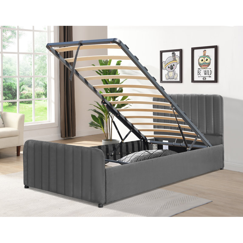 Upholstered Ottoman Bed, Single (3'), Dark Grey