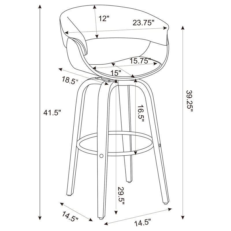 Ecru Faux Leather Walnut Swivel Bar Stool with Chrome Footrest
