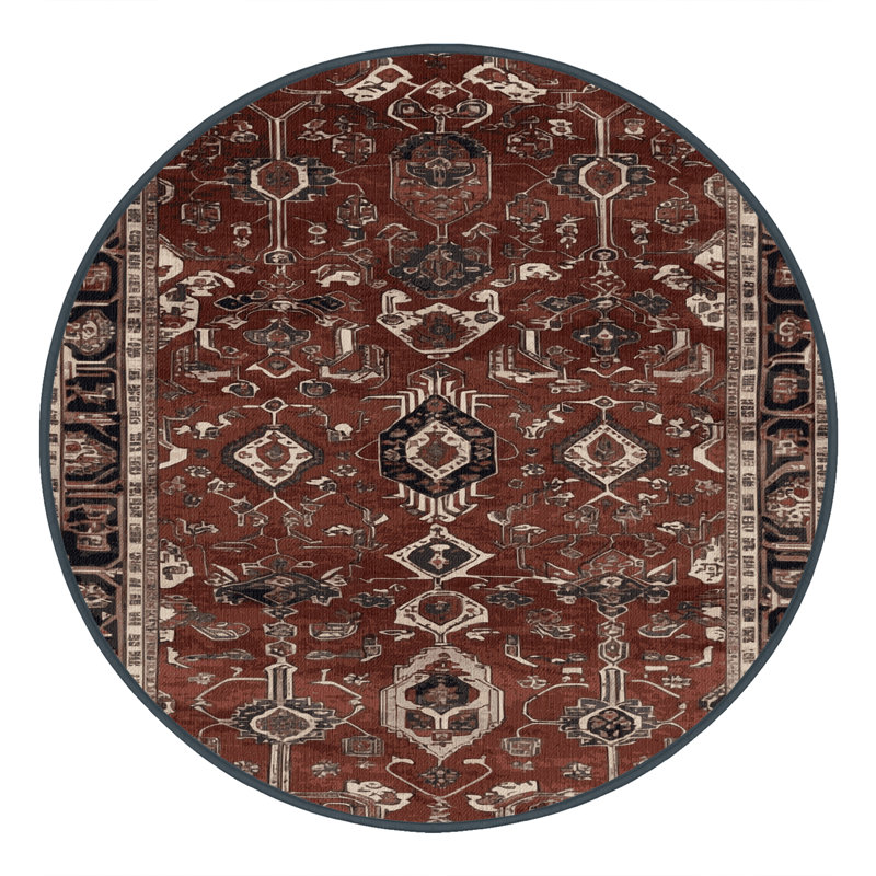 Tapis persan noir lavable à la machine, Rond 7 pi