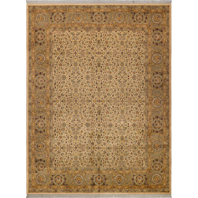Tapis oriental en laine ivoire / brun 9 pi 1 po x 12 pi Aaru