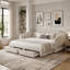 Lit de jour rembourré simple TG à très grand lit avec DEL et tiroirs, beige-55623766