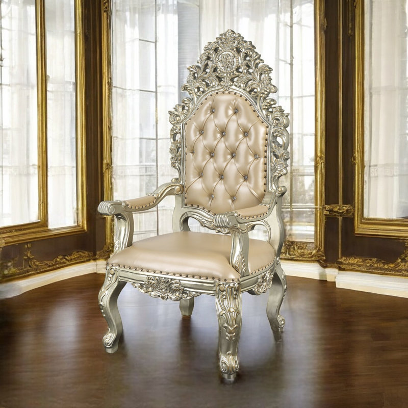 Chaise avec accoudoirs (lot de 2), cuir synthétique et finition or antique