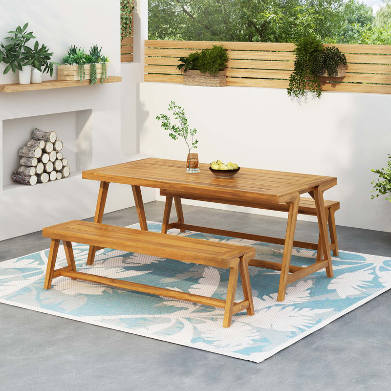 Ensemble de table de pique-nique contemporain en bois d'acacia durable