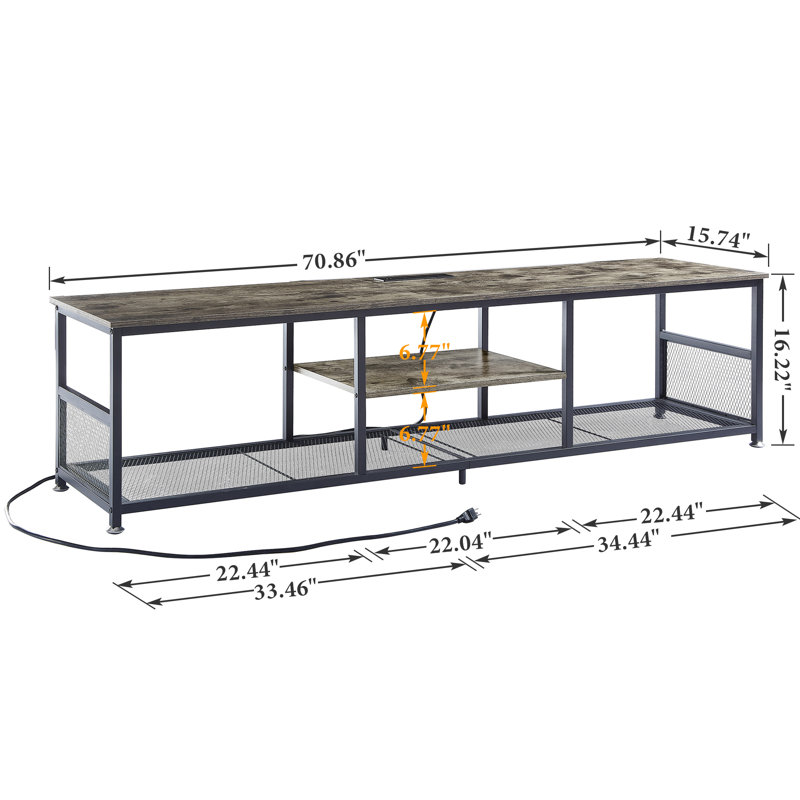 TV Stand With Power Outlets, Gray, 70.86"