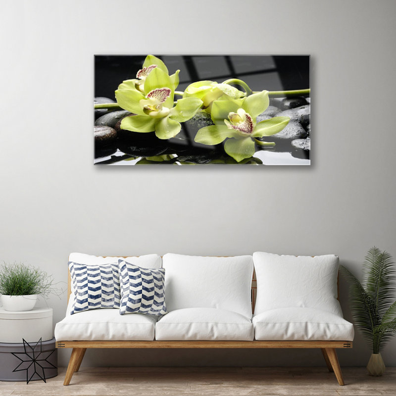 Floral Flower Stones - No Frame Print on Glass