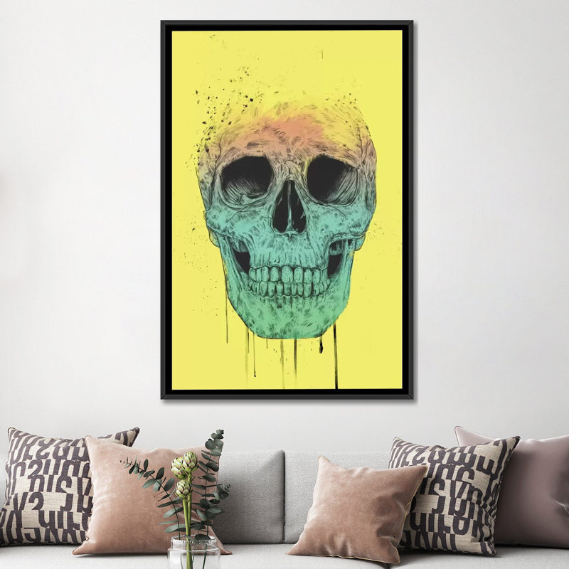 « pop art crâne », impression sur toile tendue, H 60 po x l 40po x P 1,5 po, Toile avec cadre noir, Pas de tapis