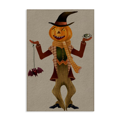 Halloween Scarecrow & Bat Canvas Wall Art by Regina Moore