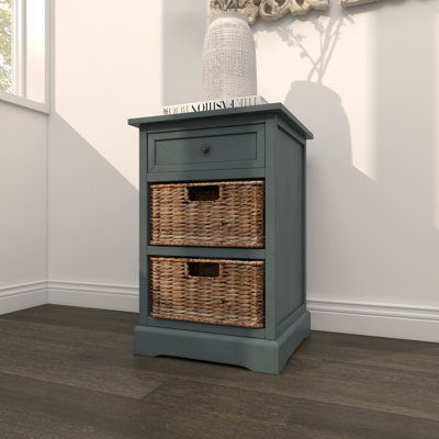 Abdelrauof Wood 2 Seagrass Basket and 1 Drawer Storage Unit
