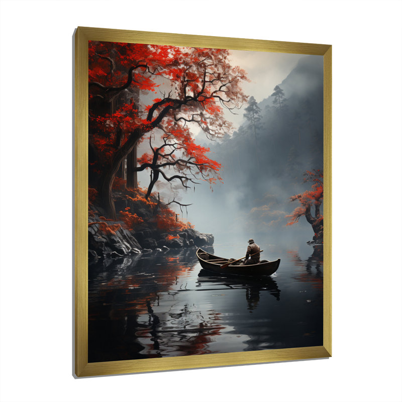 Zayliana pêche au lac Whispering Breeze III - reproduction, H 44 po x l 34 po x P 1,5 po, Encadrement doré
