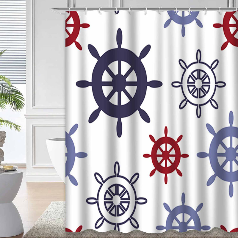 Rideau de douche sans couture à roue mauve et rouge avec 12 crochets, L 72 po x l 72 po