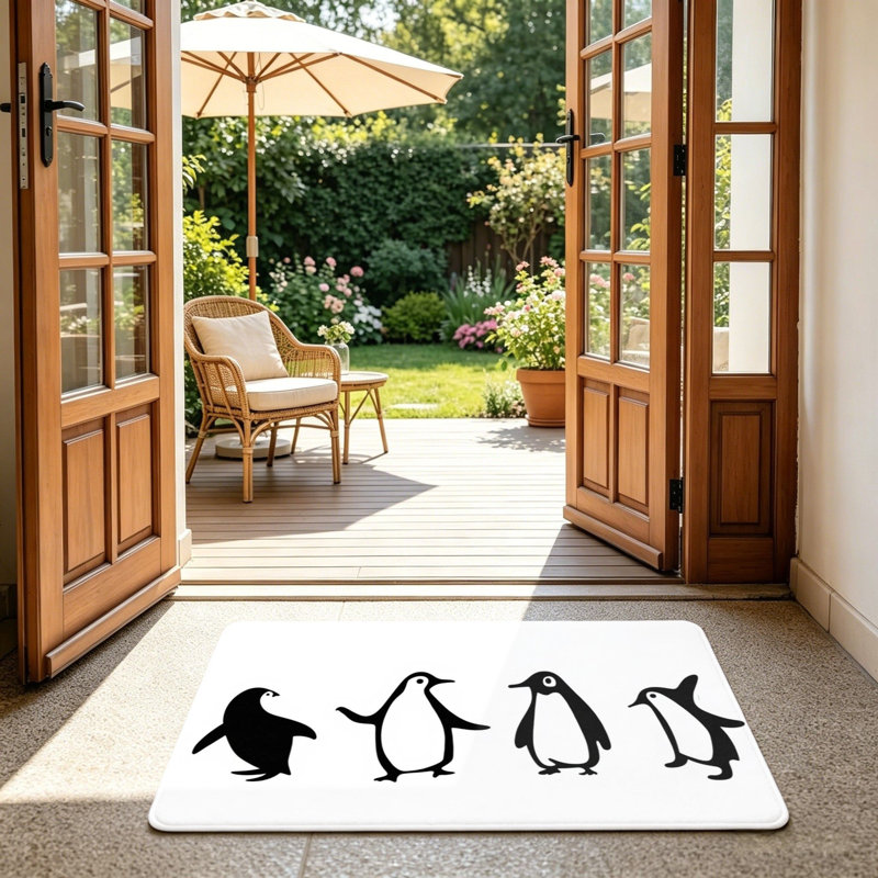 Mignon tapis noir et blanc à motif de pingouins pour l'extérieur et l'intérieur, 24 x 36 po, noir et blanc