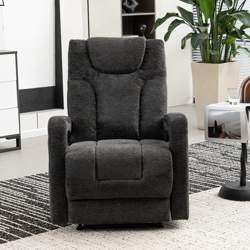 Berdean Upholstered Pushback Manual Recliner, Dark Gray