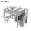 Lit mezzanine double avec bureau en L, tiroirs, armoire et bureau pour escalier en option-588223714
