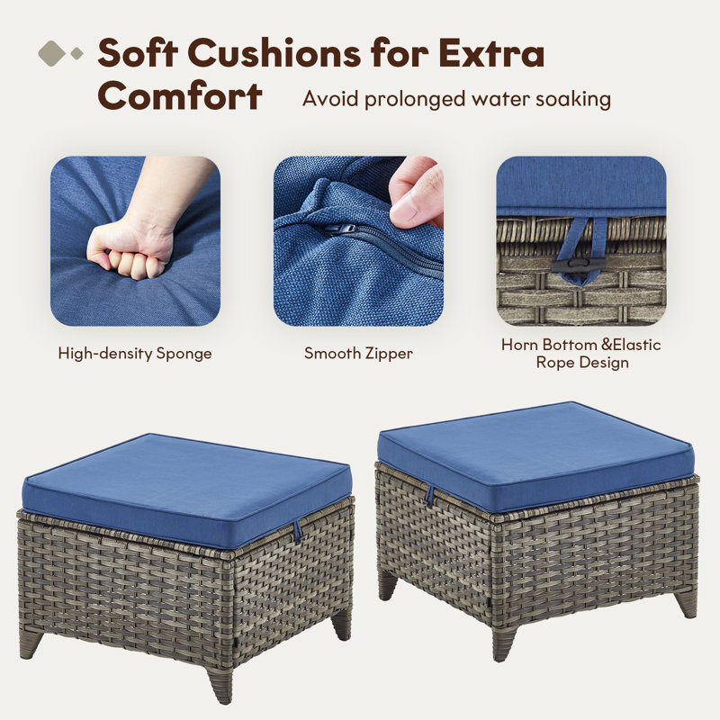 Carlston Outdoor PE Wicker Patio Lounge Chair Set with Side Table and Ottomans
