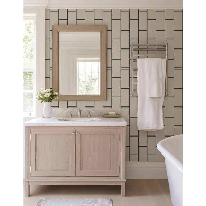 Pillar Stripe - Wallpaper, Oxford Blue, Premium Paper