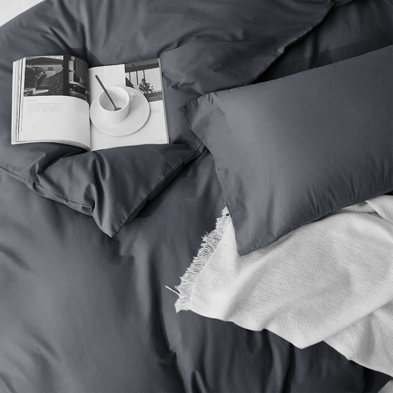  Ensemble de housse de couette réversible en microfibre ultra-douce 200 TC avec taies d'oreiller, Gris anthracite